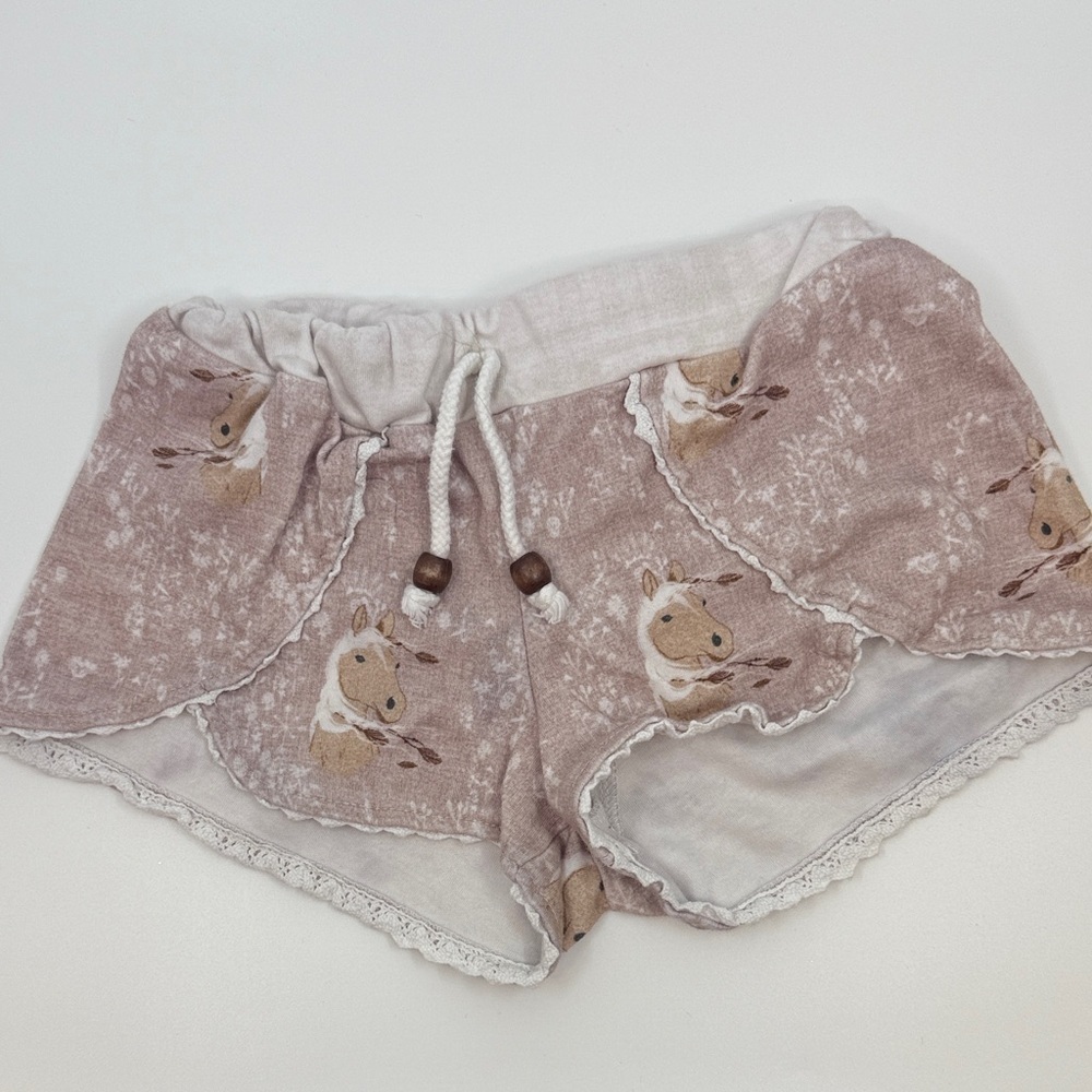 Made in Canada Charming Kids' Horse Print Shorts in Pink and Beige